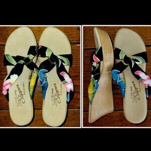 New Sz 8 Island Slipper Fabric Slide Platform Hawaii
